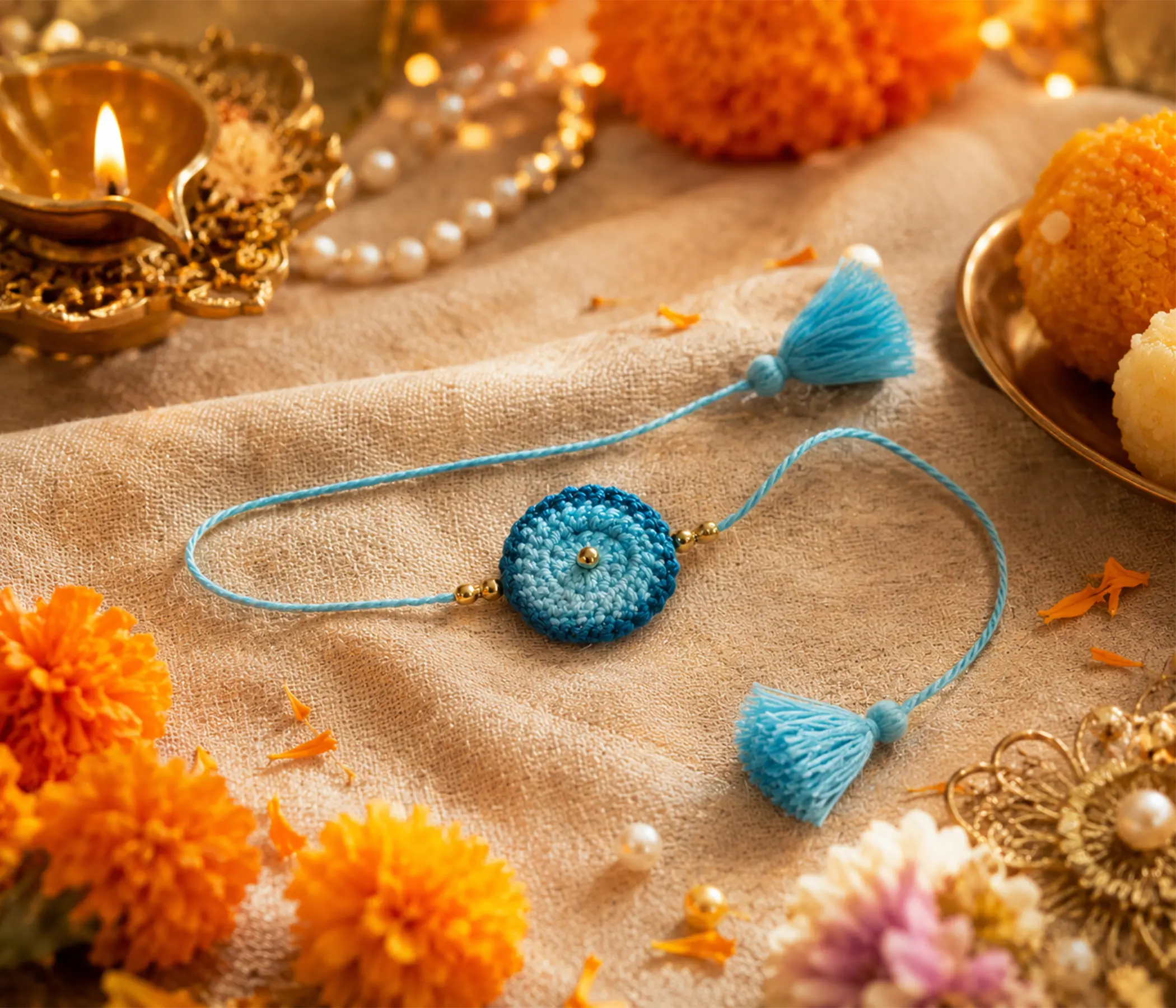 Ocean Ombre Medallion Handmade Crochet Rakhi